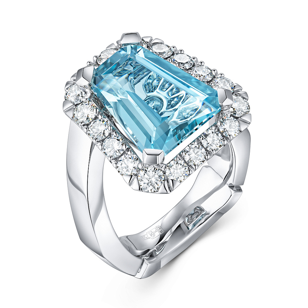Ring with aquamarine and diamonds картинка 2