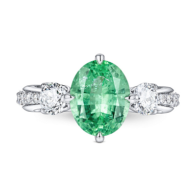 Ring with apple-green paraiba tourmaline and diamonds