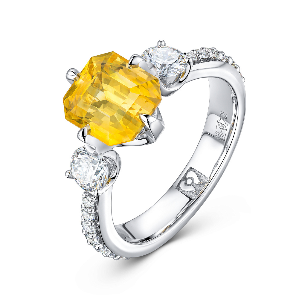Ring with yellow sapphire and diamonds картинка 2