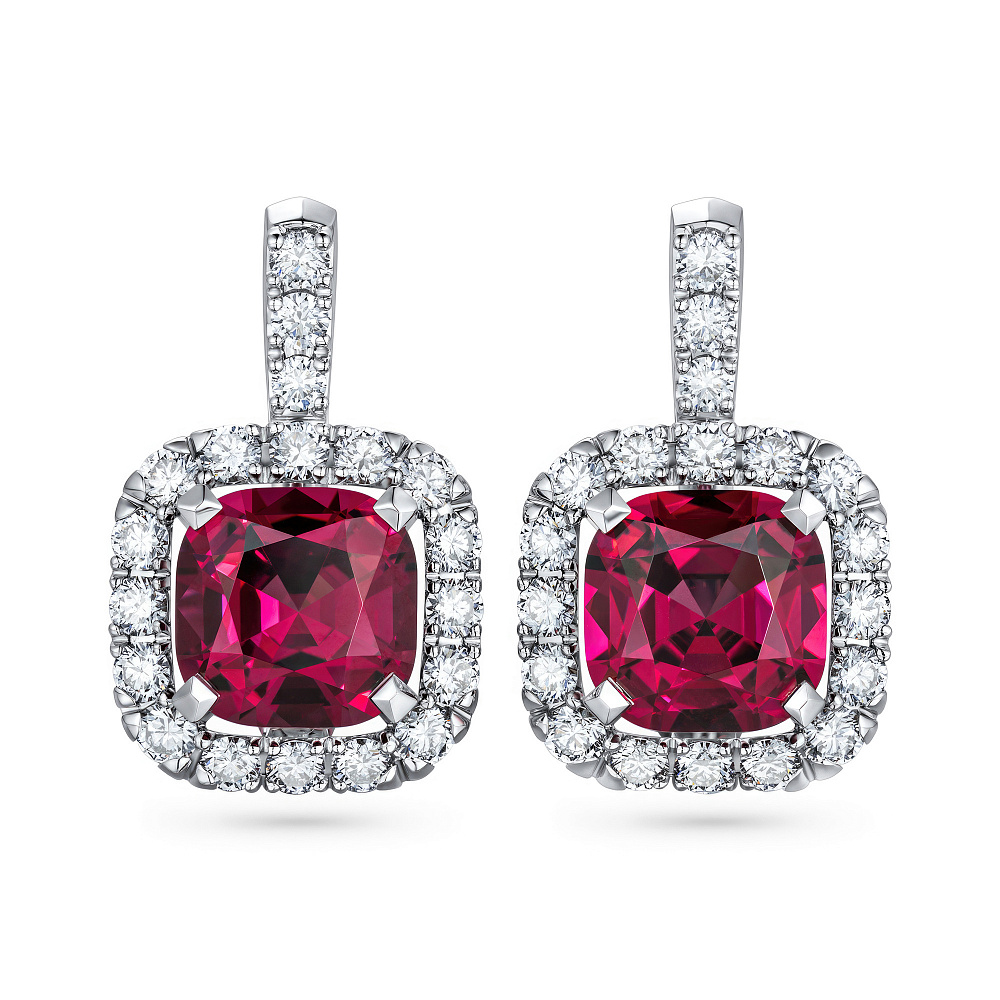 Earrings with rhodolite garnets and diamonds картинка 1