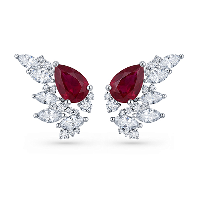 Earrings with ruby and diamonds
