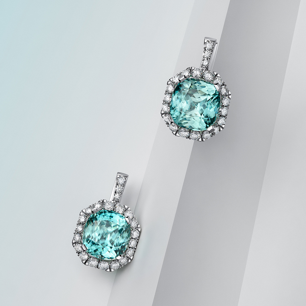 Earrings with сambodian zircons and diamonds картинка 2