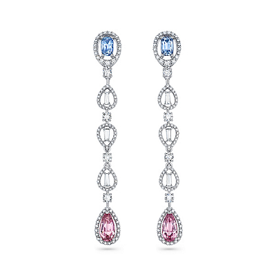 Earrings with sapphires, spinels, and diamonds