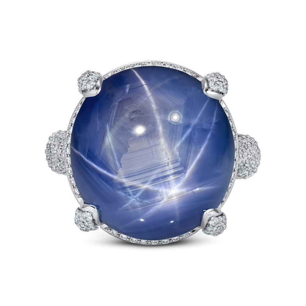 Ring with star sapphire and diamonds картинка 2