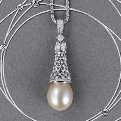 Pendant with Burmese champagne-colored pearls and diamonds