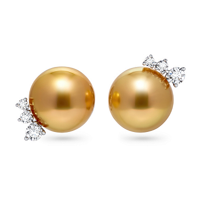 Stud earrings with golden South Sea pearls and diamonds