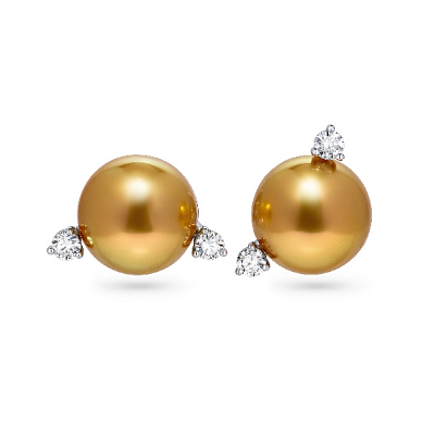 Stud earrings with golden South Sea pearls and diamonds