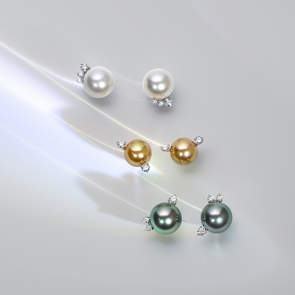 Stud earrings with Tahitian pearls and diamonds картинка 4