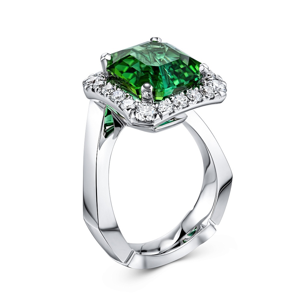 Ring with green tourmaline and diamonds картинка 2