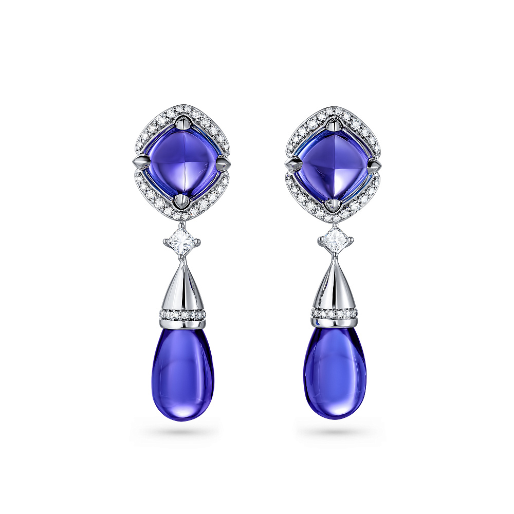 Earrings with tanzanites and diamonds картинка 1