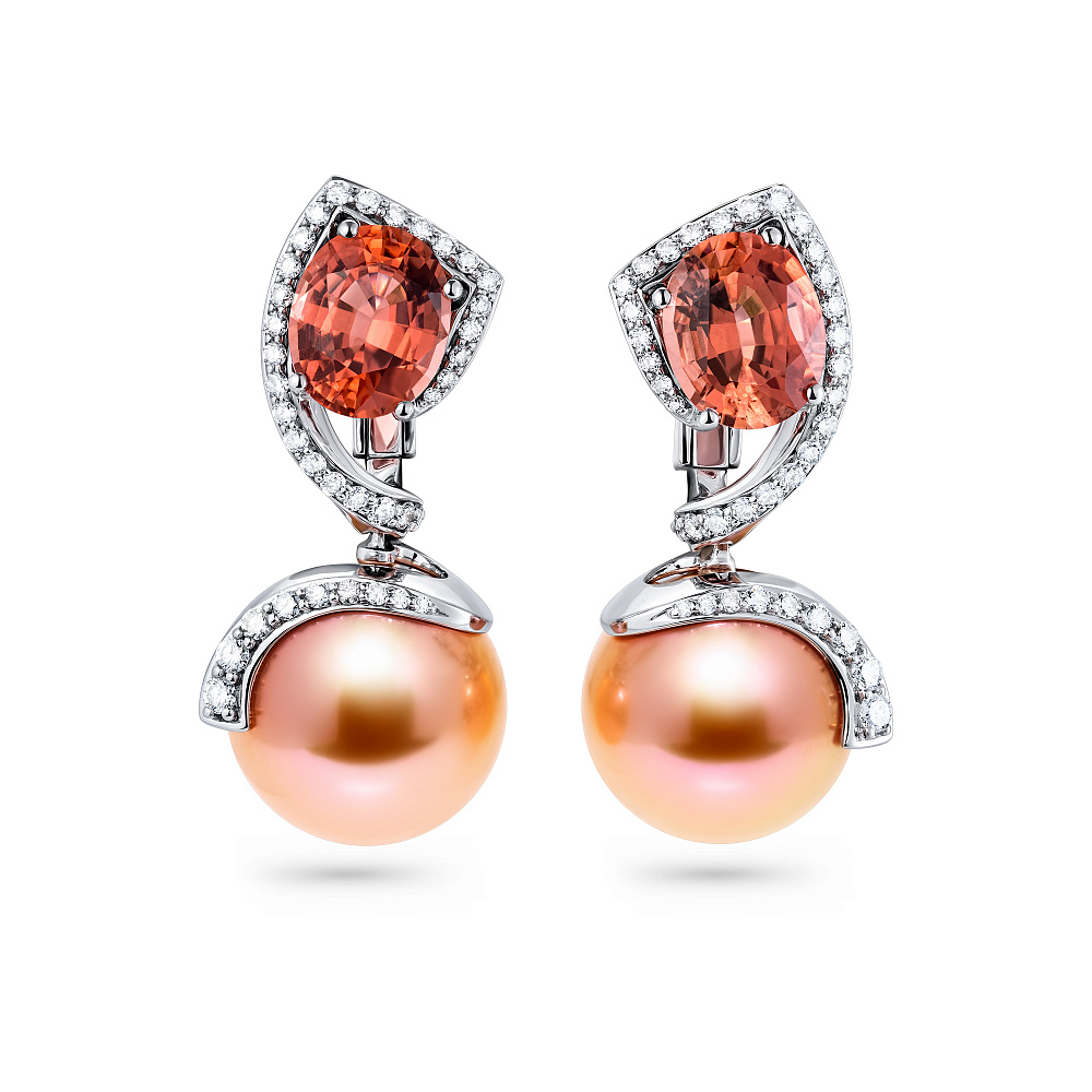 Earrings with tourmalines, freshwater pearls and diamonds картинка 1