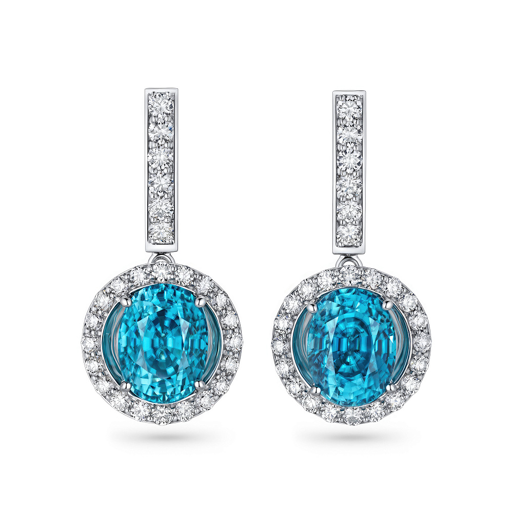 Earrings with Cambodian zircons and diamonds картинка 1