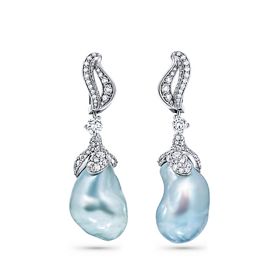 Earrings with South Sea baroque pearls and diamonds