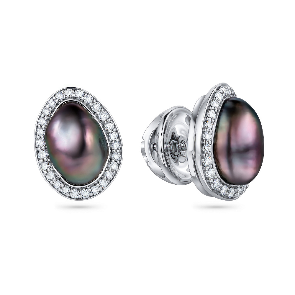 Stud earrings with Tahitian keshi pearls and diamonds картинка 2