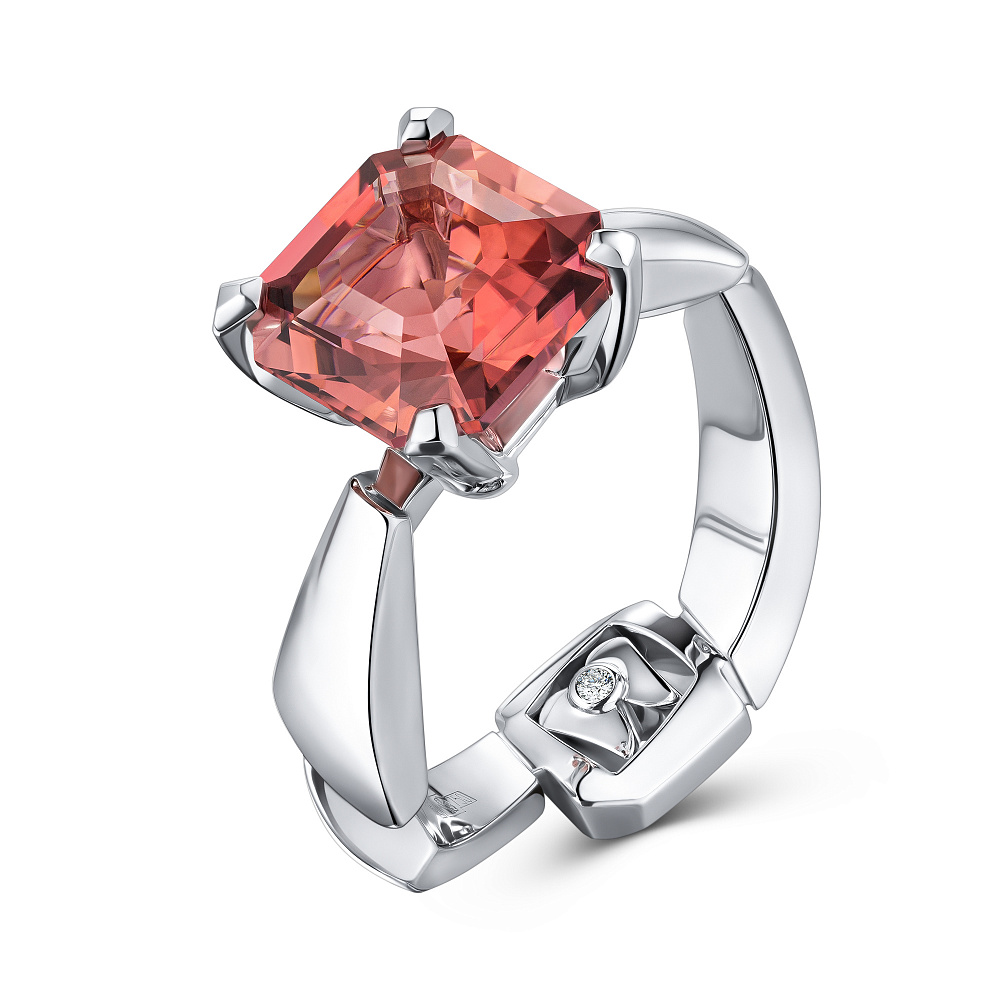 Ring with orange-pink tourmaline картинка 2