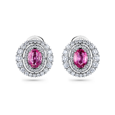 Earrings with pink sapphires and diamonds