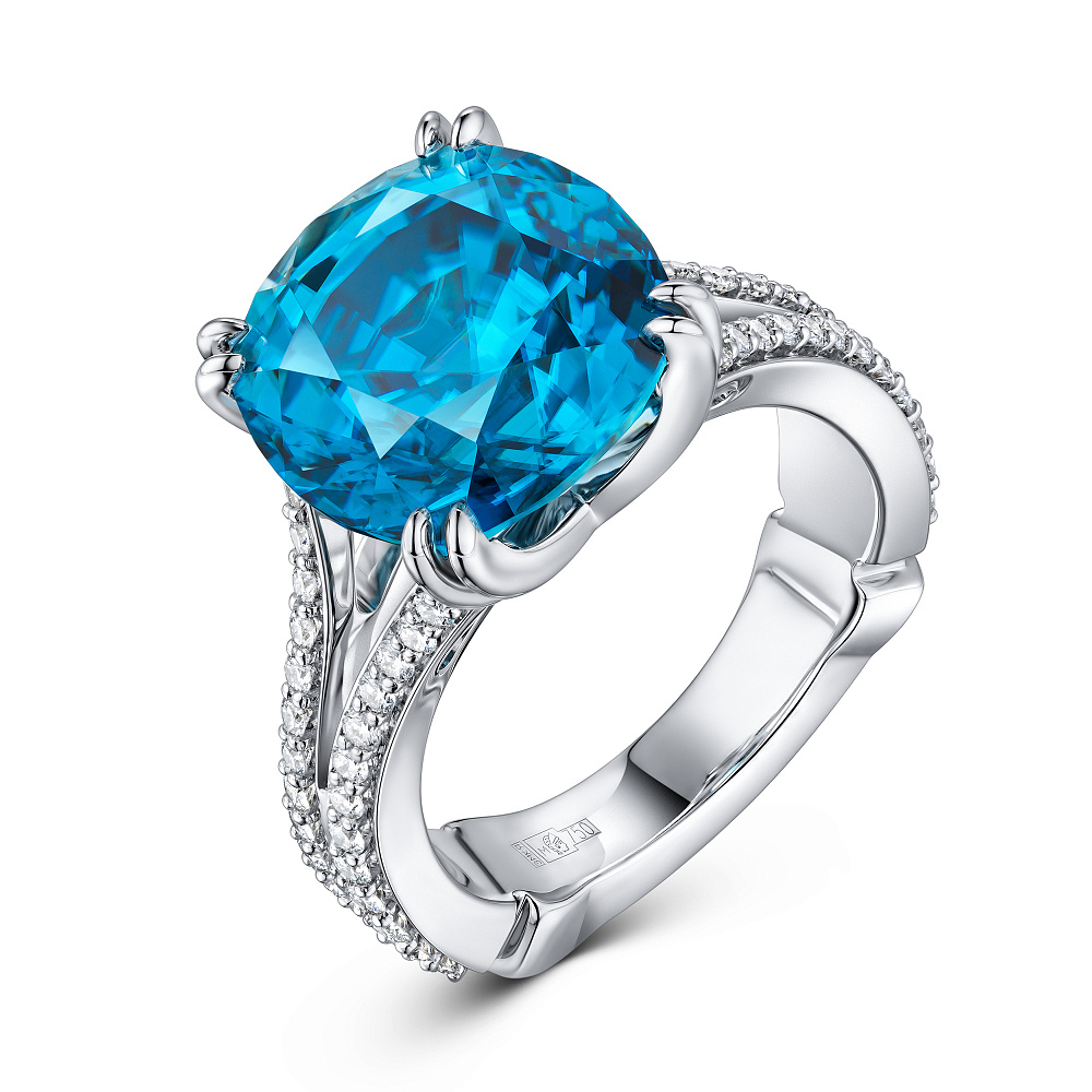 Ring with Cambodian zircon and diamonds картинка 2