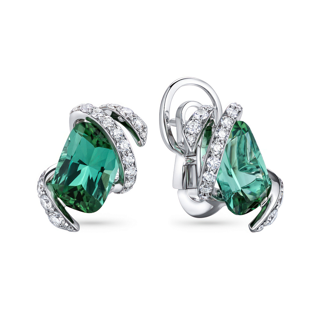 Earrings with mint-green tourmalines and diamonds картинка 2