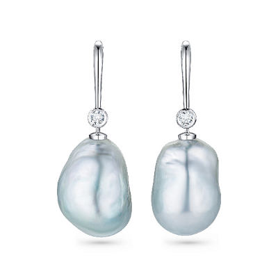 Earrings with South Sea baroque pearls and diamonds