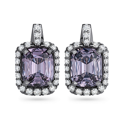 Earrings with purple-gray spinel and diamonds