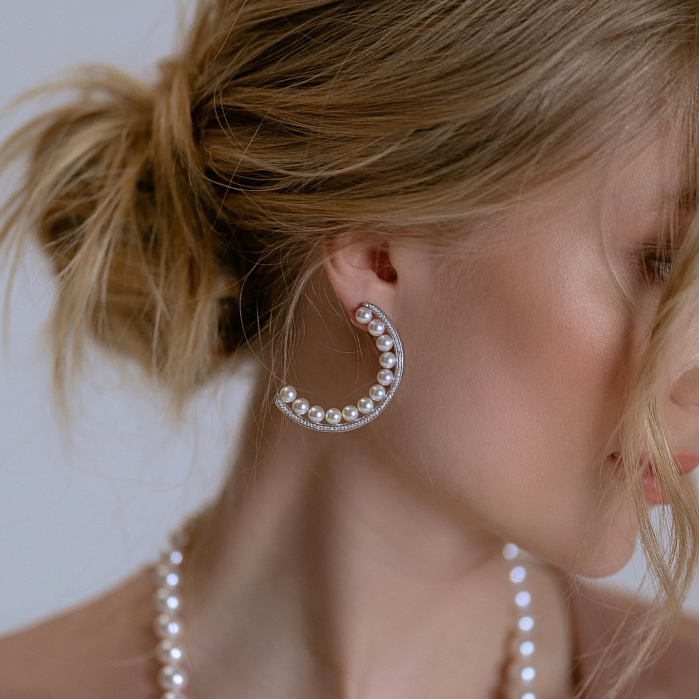 Earrings with Akoya pearls and diamonds картинка 2