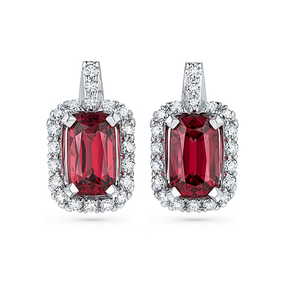 Earrings with red spinels and diamonds