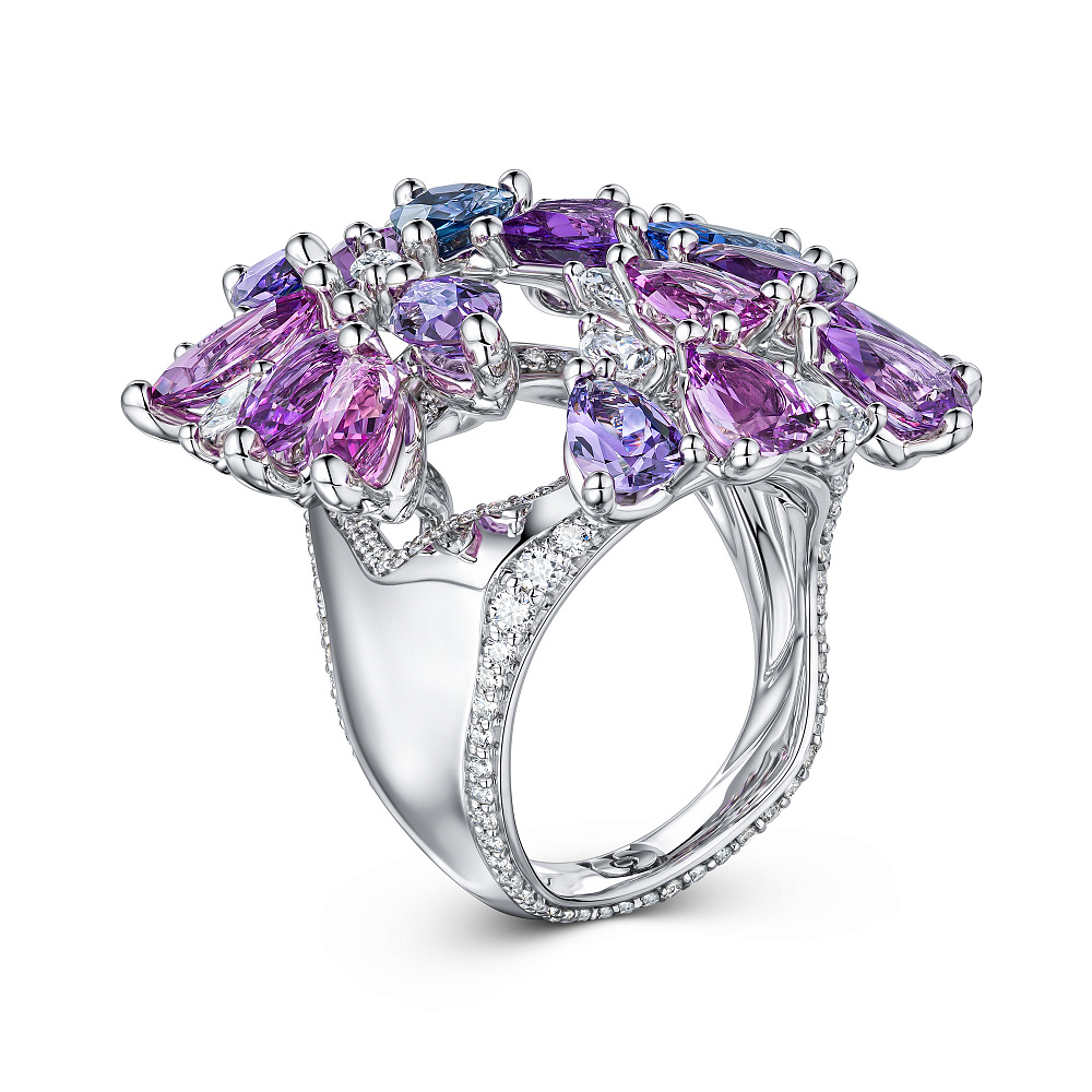 Ring with lavender-pink sapphires and diamonds картинка 1