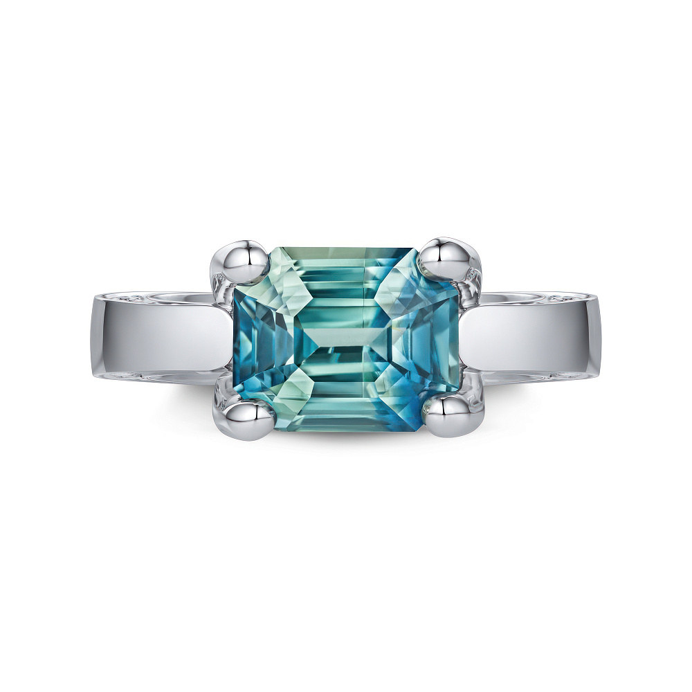 Ring with Teal sapphire and diamonds картинка 2