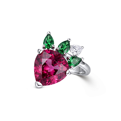 Ring with Rubellite, Tsavorites and diamonds 