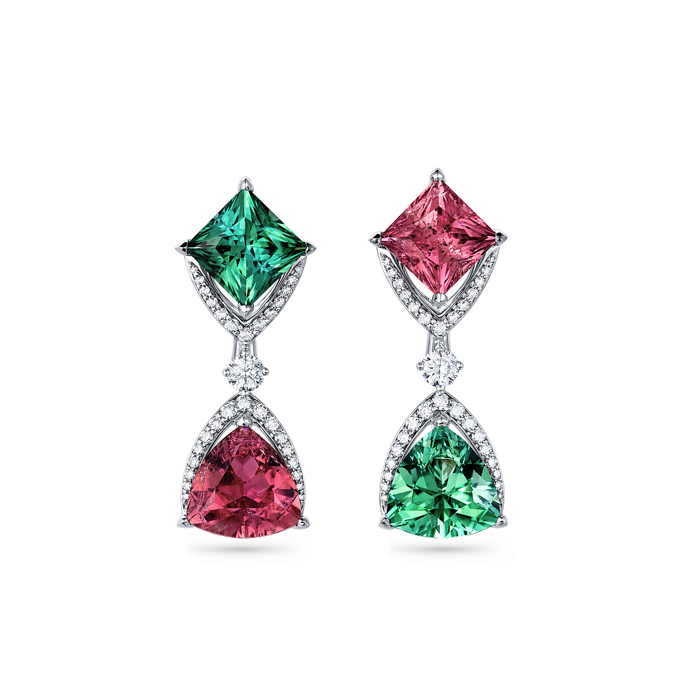  Earrings with red and green tourmalines and diamonds картинка 1
