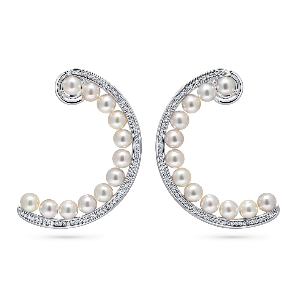 Earrings with Akoya pearls and diamonds картинка 1