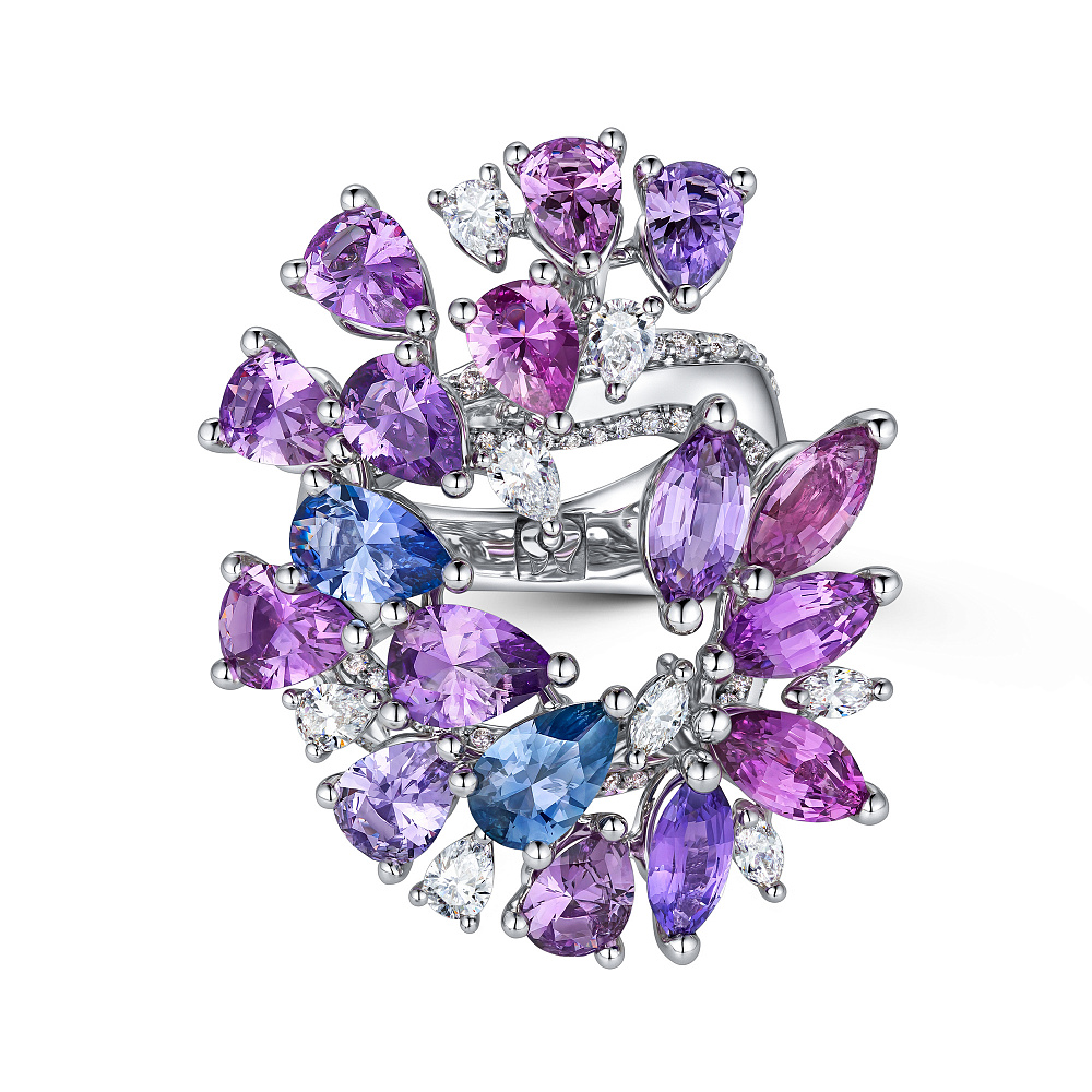 Ring with lavender-pink sapphires and diamonds картинка 2
