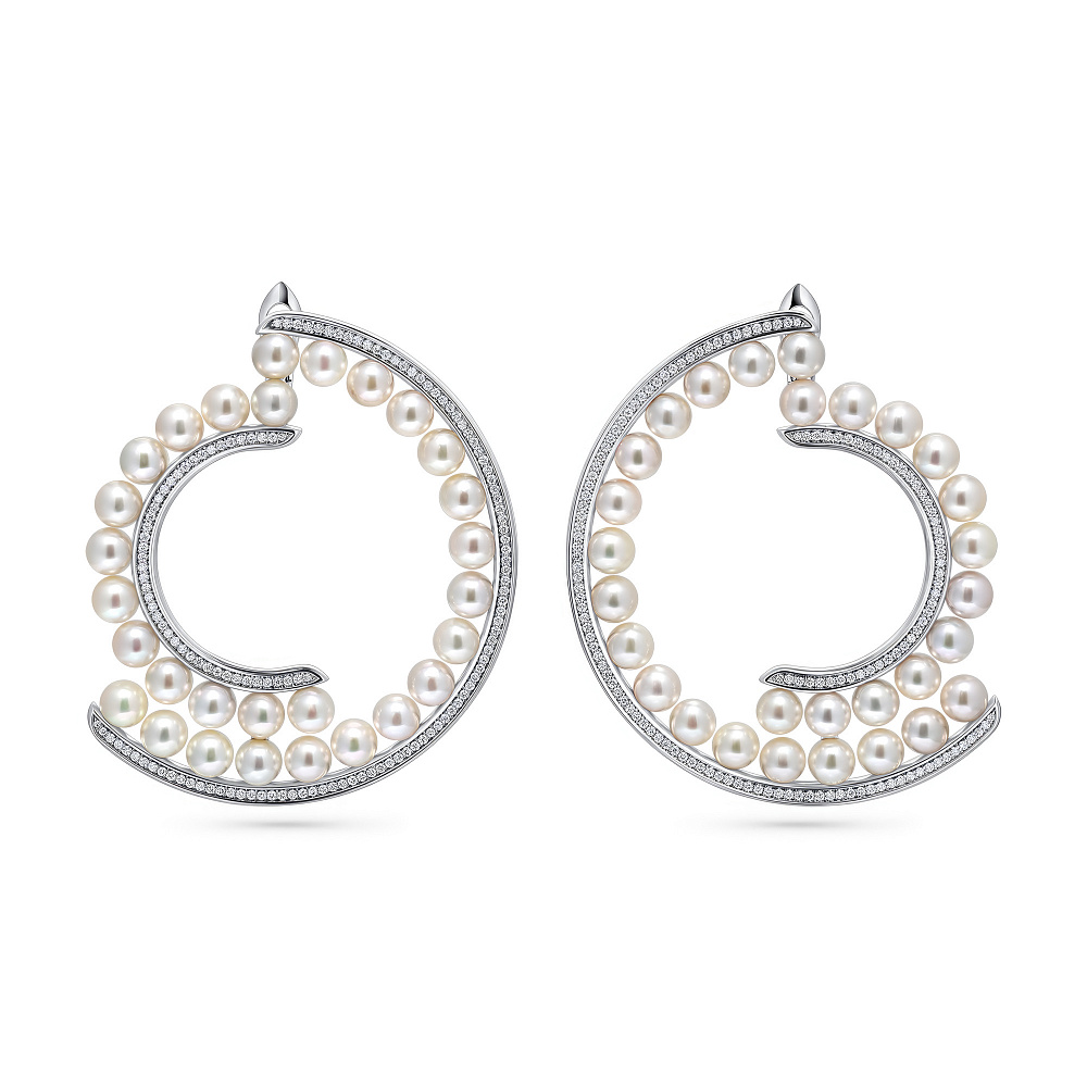 Earrings with Akoya pearls and diamonds картинка 1