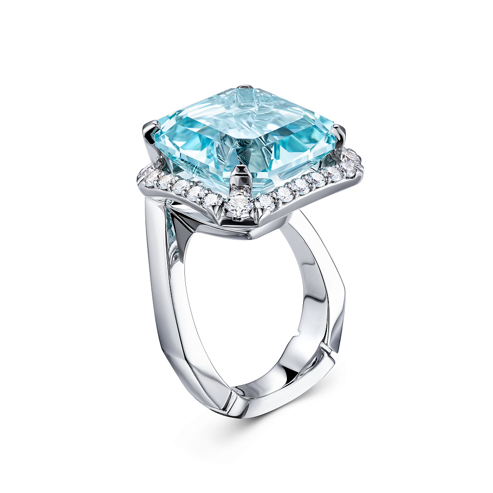 Ring with aquamarine and diamonds картинка 2