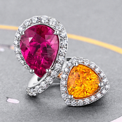 Ring with rubellite, spessartine and diamonds