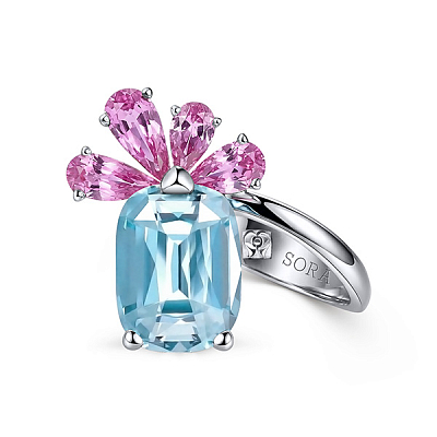 Ring with aquamarine and sappphires