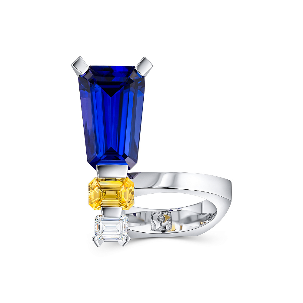 Ring with a yellow sapphire, tanzanite, and diamond картинка 1