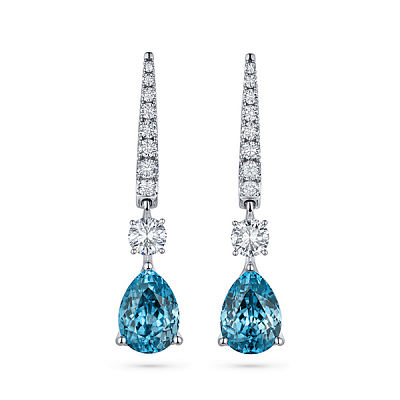 Earrings with Cambodian zircons and diamonds