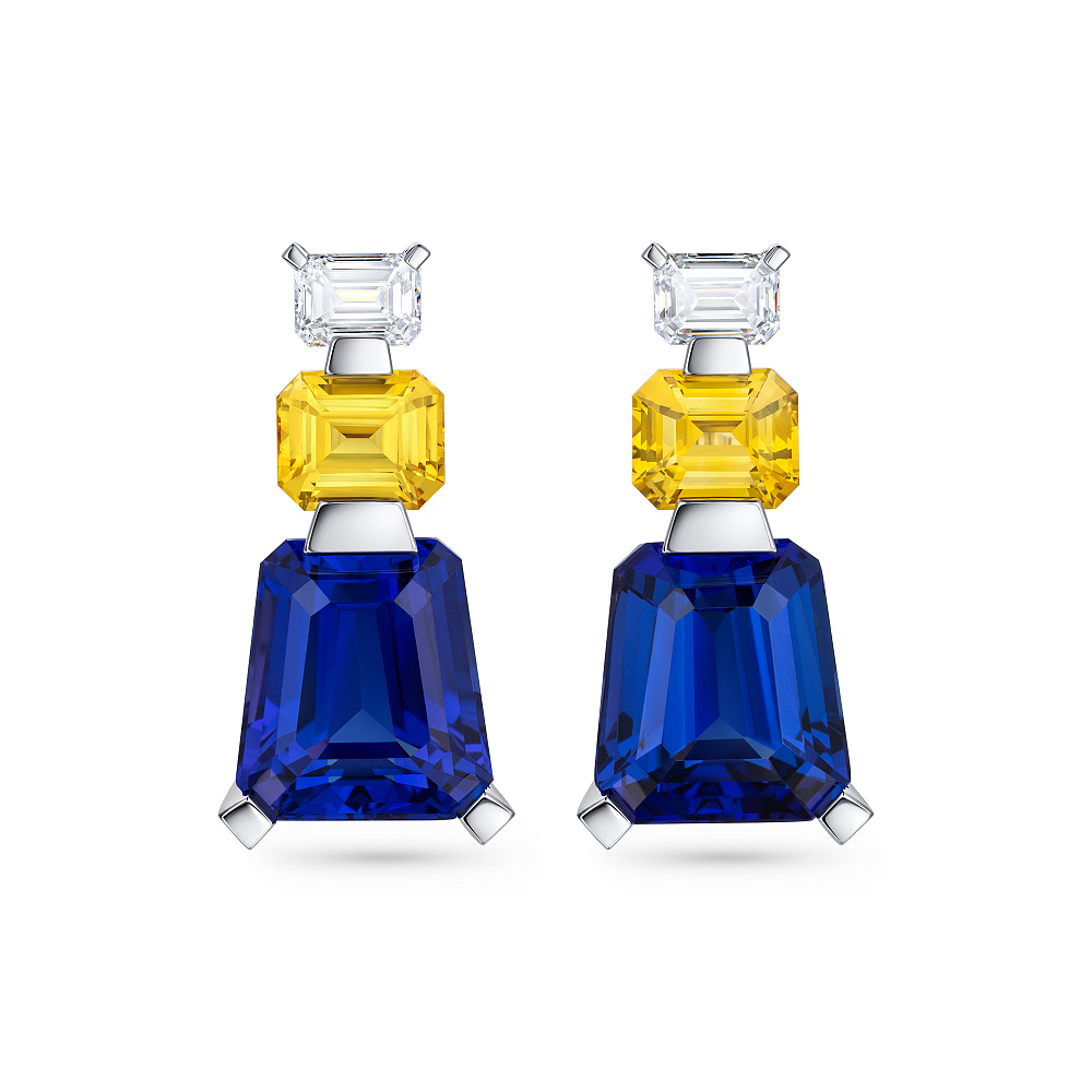 Earrings with yellow sapphires, tanzanites, and diamonds картинка 1