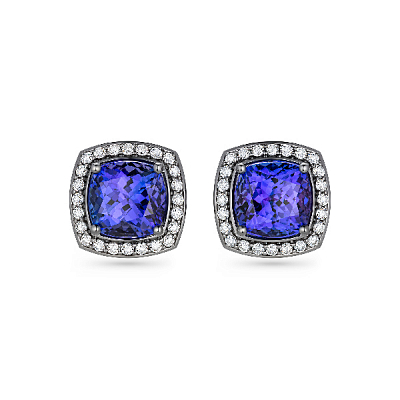 Stud earrings with tanzanites and diamonds