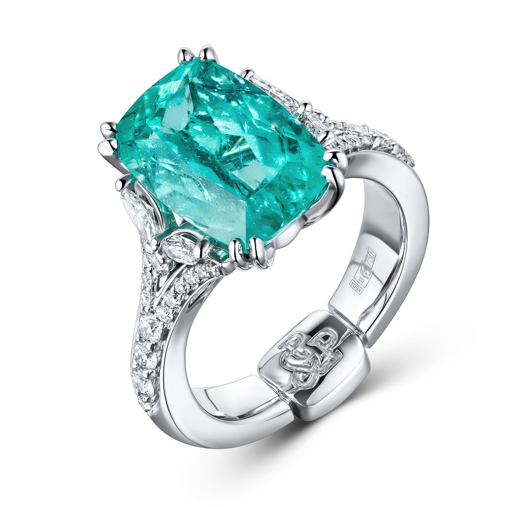 Ring with paraiba tourmaline and diamonds картинка 2