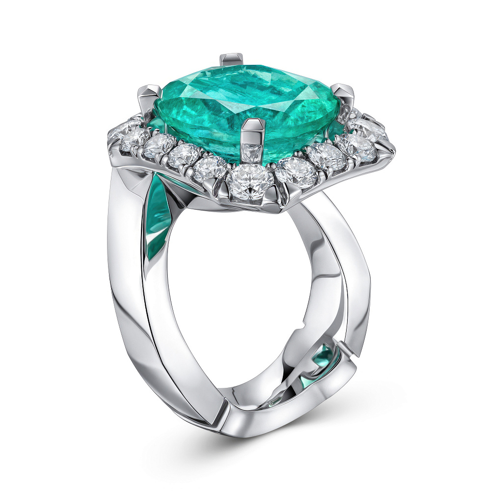 Ring with paraiba tourmaline and diamonds картинка 2