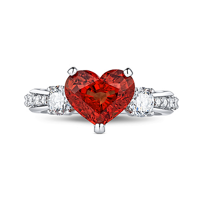 Ring with red-orange spinel and diamonds