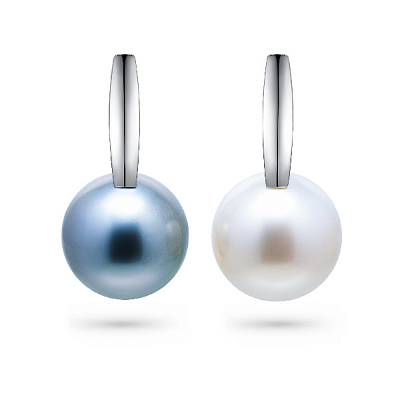 Earrings with South Sea pearls, Tahitian pearls, and diamonds