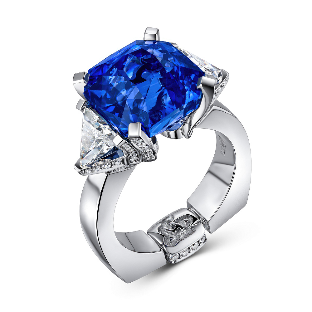 Ring with Cornflower sapphire and diamonds картинка 2