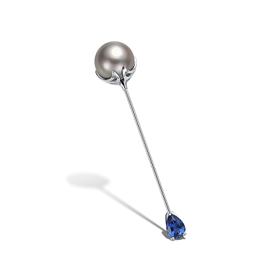 Pin with Tahitian pearl and blue sapphire