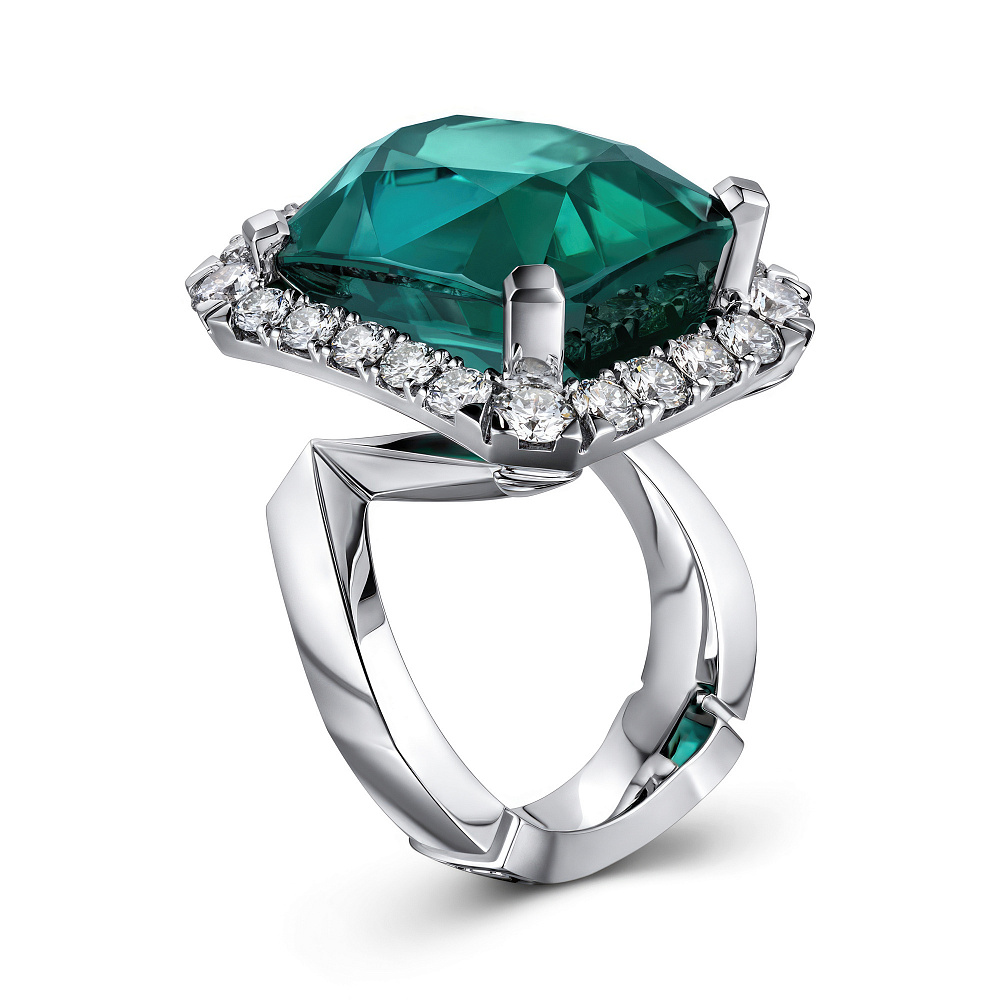 Ring with indicolite tourmaline and diamonds картинка 2