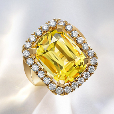 Ring with heliodor and diamonds