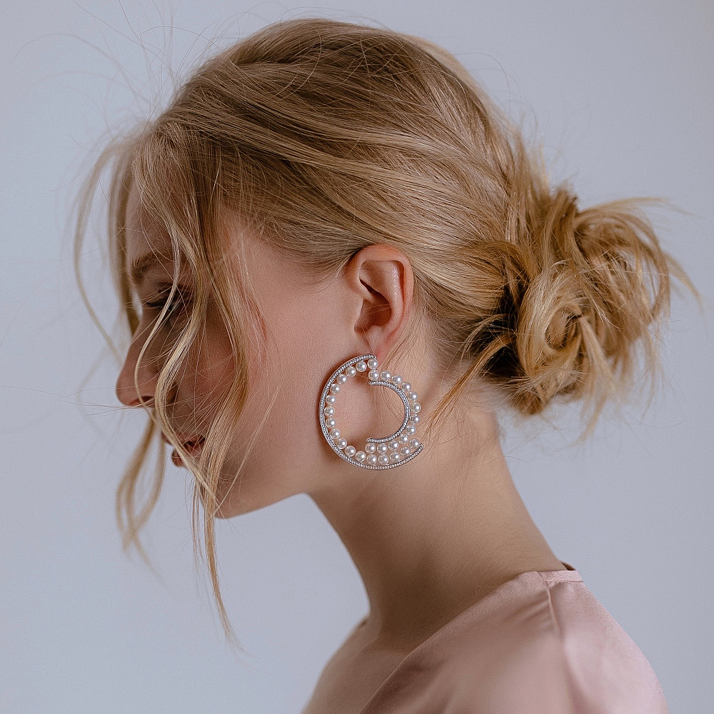 Earrings with Akoya pearls and diamonds картинка 4