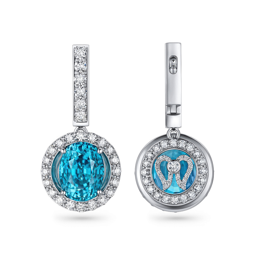 Earrings with Cambodian zircons and diamonds картинка 2